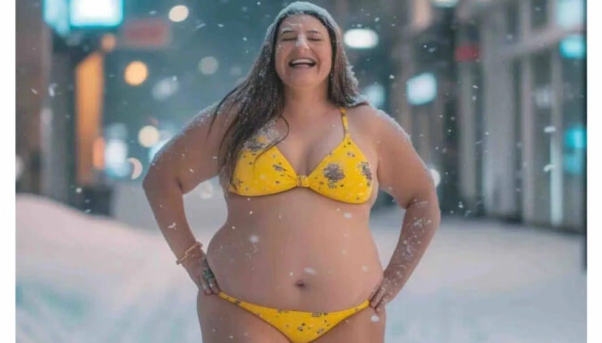 KI-generert bilde av kvinne i bikini i snøvær – bildet som lurte NRK